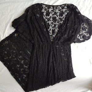 Forever 21 long black lace cardigan